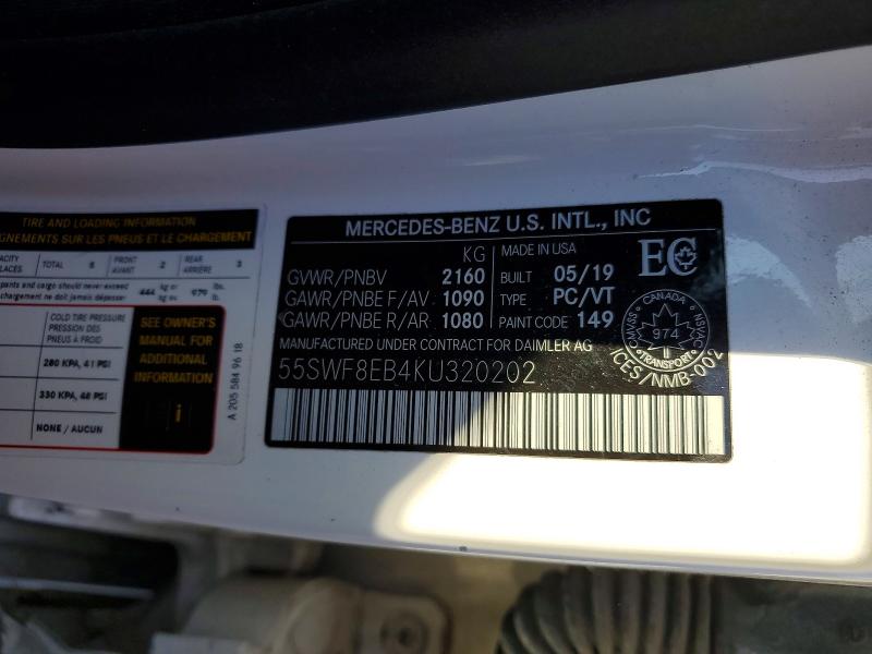Aukcja sprzedaży 2019 Mercedes-benz C, vin: 55SWF8EB4KU320202, numer aukcji: 48868966