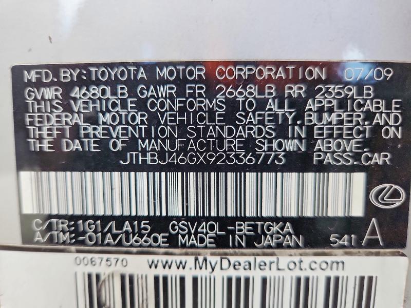 Aukcja sprzedaży 2009 Lexus Es 350, vin: JTHBJ46GX92336773, numer aukcji: 48957296