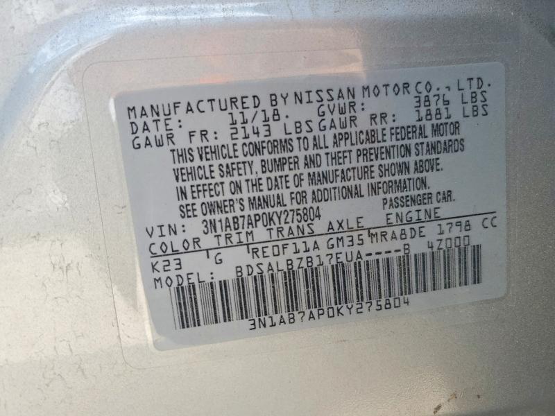Aukcja sprzedaży 2019 Nissan Sentra, vin: 3N1AB7AP0KY275804, numer aukcji: 49860356