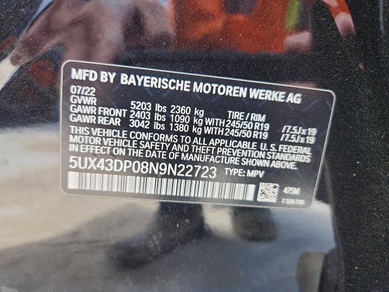 Aukcja sprzedaży 2022 Bmw X3, vin: 5UX43DP08N9N22723, numer aukcji: 49017646