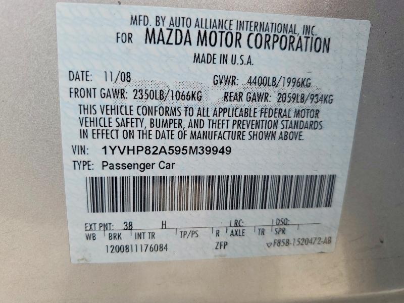 Aukcja sprzedaży 2009 Mazda 6, vin: 1YVHP82A595M39949, numer aukcji: 49831366