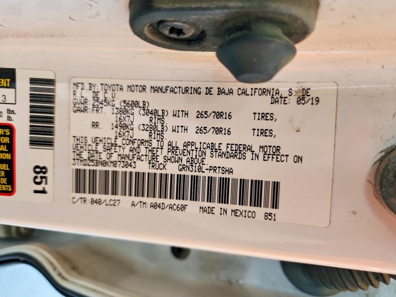 Продаж на аукціоні авто 2019 Toyota Tacoma, vin: 3TMDZ5BN0KM073043, номер лоту: 48691026
