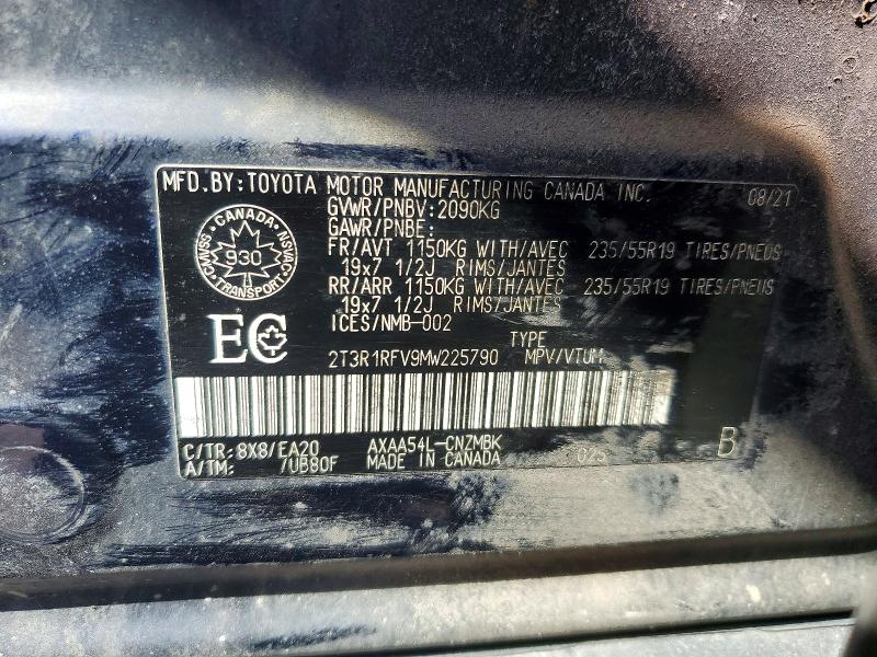 Aukcja sprzedaży 2021 Toyota Rav4, vin: 2T3R1RFV9MW225790, numer aukcji: 50664016