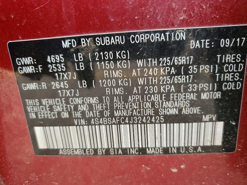Продажа на аукционе авто 2018 Subaru Outback, vin: 4S4BSAFC4J3242425, номер лота: 51171906