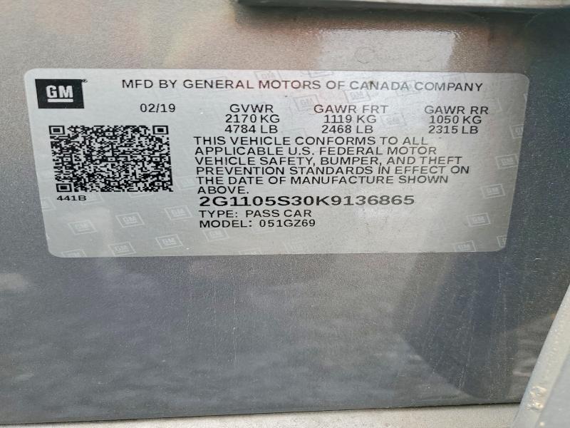 2019 Chevrolet Impala მანქანა იყიდება აუქციონზე, vin: 2G1105S30K9136865, აუქციონის ნომერი: 51851766