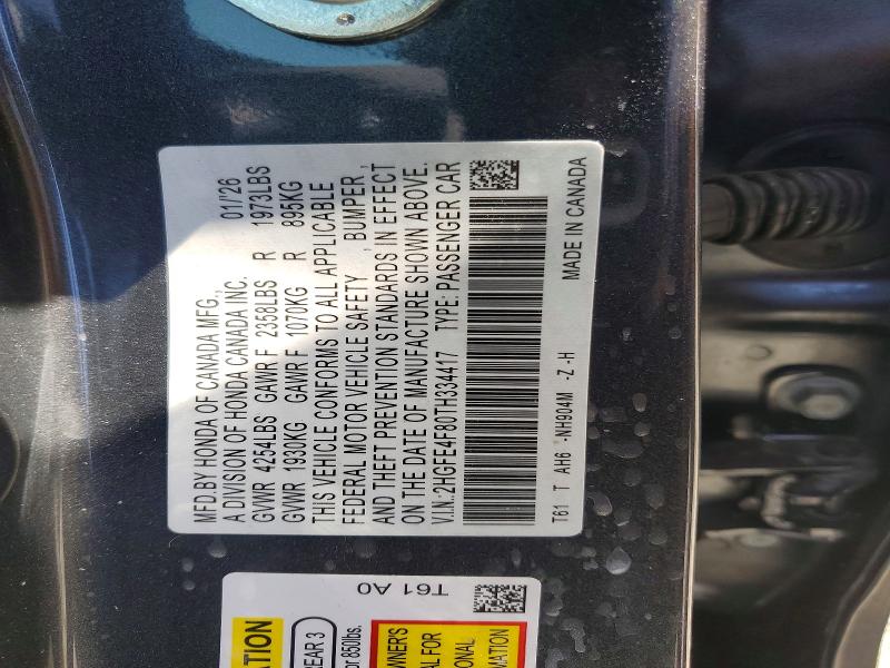 51989076 :رقم المزاد ، 2HGFE4F80TH334417 vin ، 2026 Honda Civic مزاد بيع