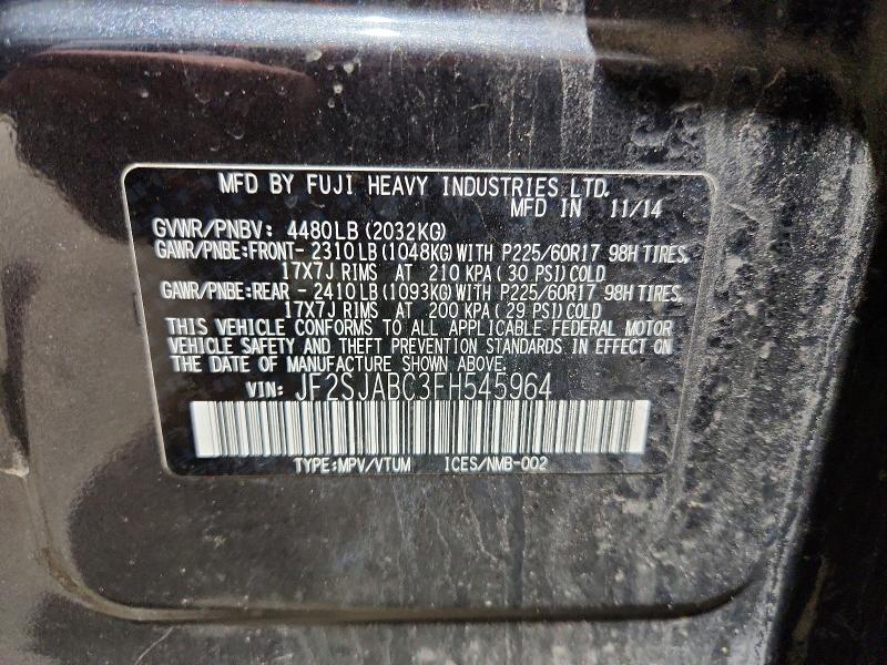 50054876 :رقم المزاد ، JF2SJABC3FH545964 vin ، 2015 Subaru Forester مزاد بيع