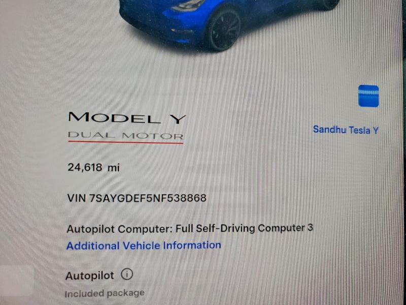 Продажа на аукционе авто 2022 Tesla Model Y, vin: 7SAYGDEF5NF538868, номер лота: 50513376
