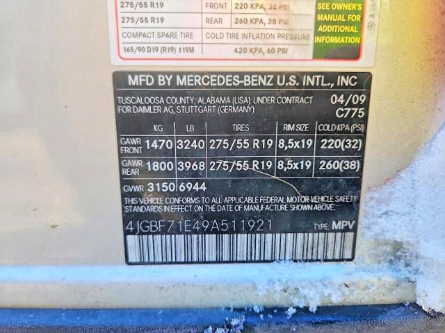 Продажа на аукционе авто 2009 Mercedes-benz Gl, vin: 4JGBF71E49A511921, номер лота: 49583606