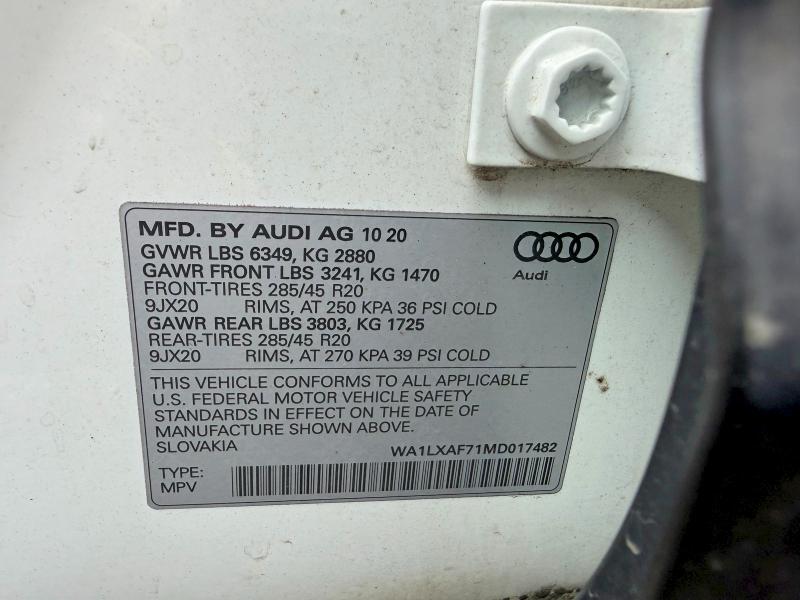Aukcja sprzedaży 2021 Audi Q7, vin: WA1LXAF71MD017482, numer aukcji: 49054156