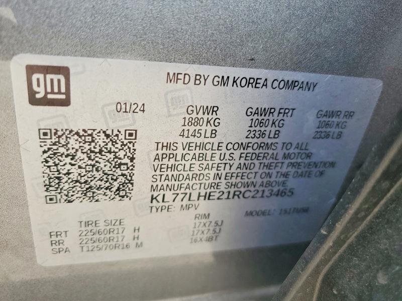 50907656 :رقم المزاد ، KL77LHE21RC213465 vin ، 2024 Chevrolet Trax مزاد بيع