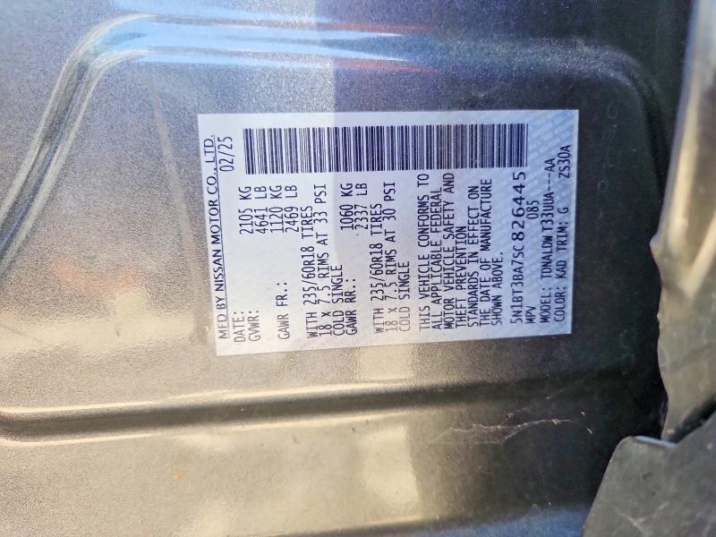 51016256 :رقم المزاد ، 5N1BT3BA7SC826445 vin ، 2025 Nissan Rogue مزاد بيع
