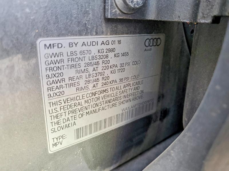 Aukcja sprzedaży 2017 Audi Q7, vin: WA1LAAF72HD006000, numer aukcji: 50740796