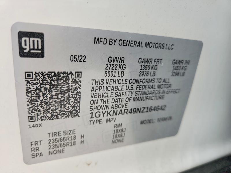 2022 Cadillac Xt5 მანქანა იყიდება აუქციონზე, vin: 1GYKNAR49NZ164642, აუქციონის ნომერი: 49178246
