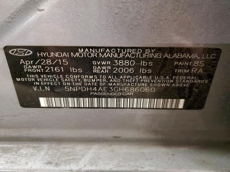 2016 Hyundai Elantra მანქანა იყიდება აუქციონზე, vin: 5NPDH4AE3GH686060, აუქციონის ნომერი: 50752756