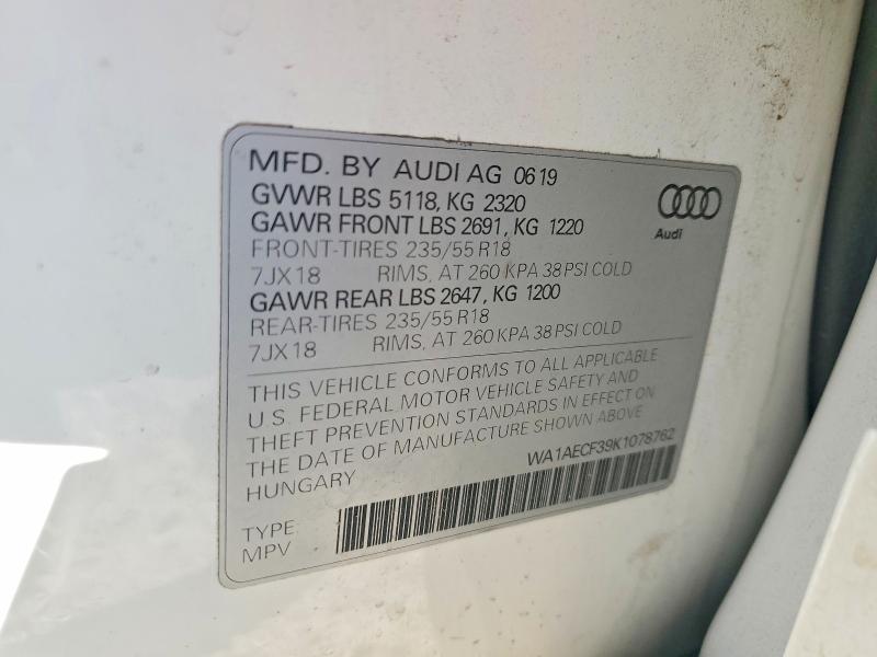 Aukcja sprzedaży 2019 Audi Q3, vin: WA1AECF39K1078762, numer aukcji: 48427656