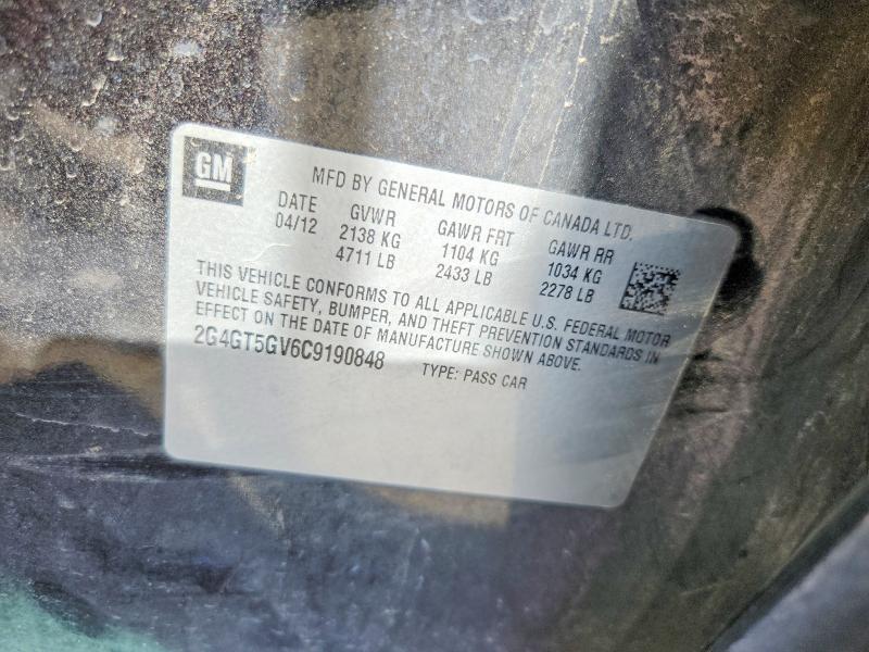 2012 Buick Regal მანქანა იყიდება აუქციონზე, vin: 2G4GT5GV6C9190848, აუქციონის ნომერი: 50743206