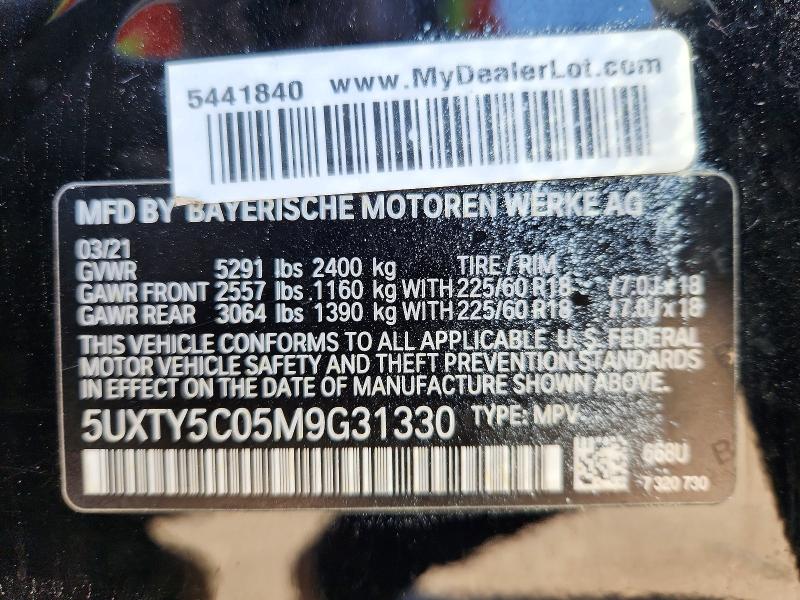 2021 Bmw X3 მანქანა იყიდება აუქციონზე, vin: 5UXTY5C05M9G31330, აუქციონის ნომერი: 49174136