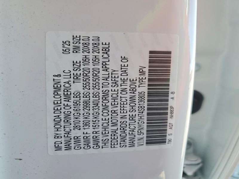 Продаж на аукціоні авто 2025 Honda Pilot, vin: 5FNYG1H74SB136805, номер лоту: 48313596