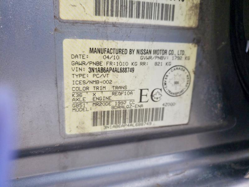 2010 Nissan Sentra მანქანა იყიდება აუქციონზე, vin: 3N1AB6AP4AL688749, აუქციონის ნომერი: 48512606