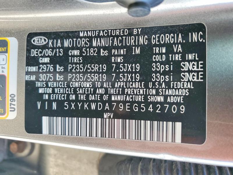 Продаж на аукціоні авто 2014 Kia Sorento, vin: 5XYKWDA79EG542709, номер лоту: 51083516