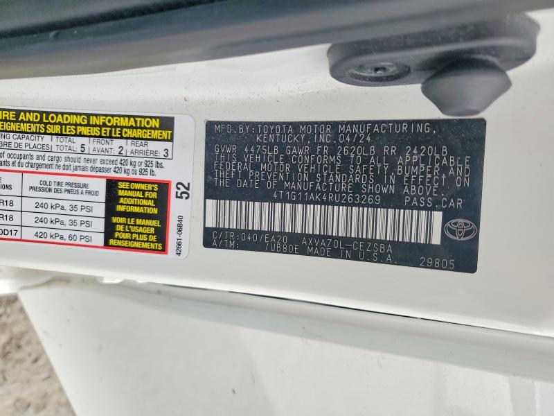 Aukcja sprzedaży 2024 Toyota Camry, vin: 4T1G11AK4RU263269, numer aukcji: 50170926