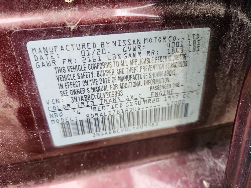 2020 Nissan Sentra მანქანა იყიდება აუქციონზე, vin: 3N1AB8CV0LY209983, აუქციონის ნომერი: 48230036