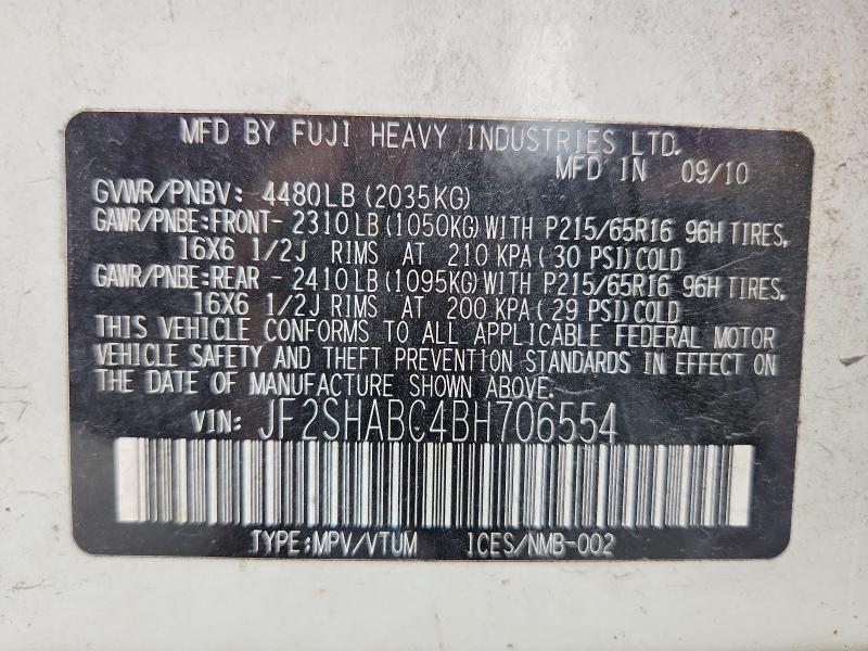 51636266 :رقم المزاد ، JF2SHABC4BH706554 vin ، 2011 Subaru Forester مزاد بيع