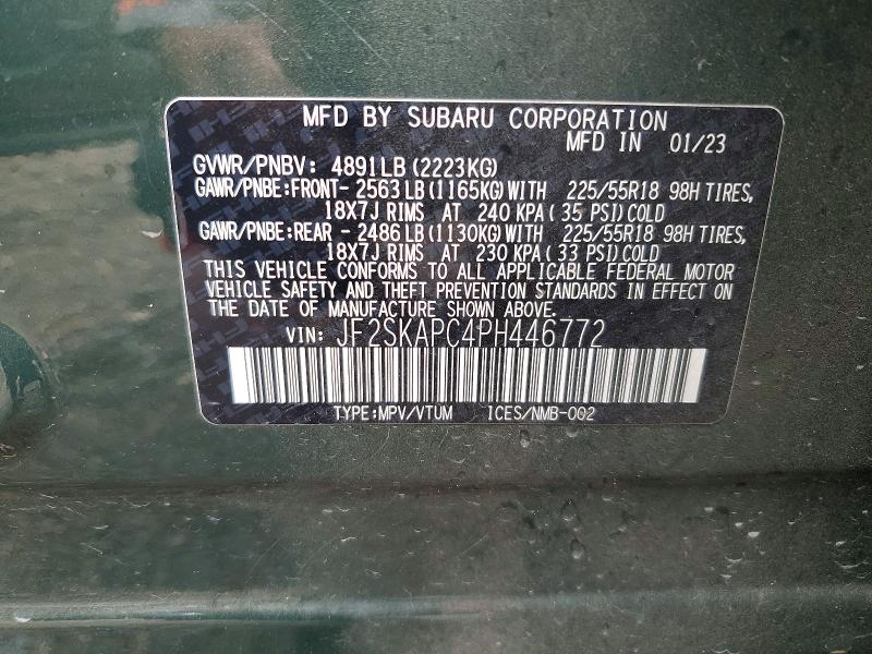 49455546 :رقم المزاد ، JF2SKAPC4PH446772 vin ، 2023 Subaru Forester مزاد بيع