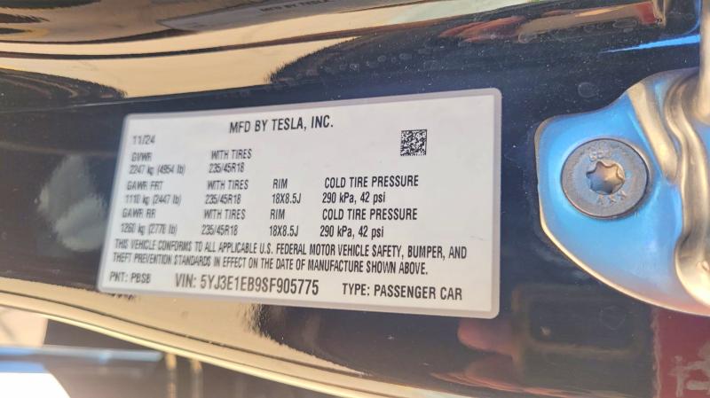 48560176 :رقم المزاد ، 5YJ3E1EB9SF905775 vin ، 2025 Tesla Model 3 مزاد بيع
