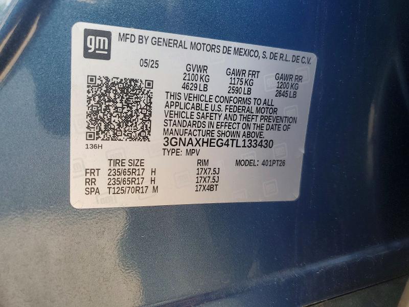 2026 Chevrolet Equinox მანქანა იყიდება აუქციონზე, vin: 3GNAXHEG4TL133430, აუქციონის ნომერი: 49677046