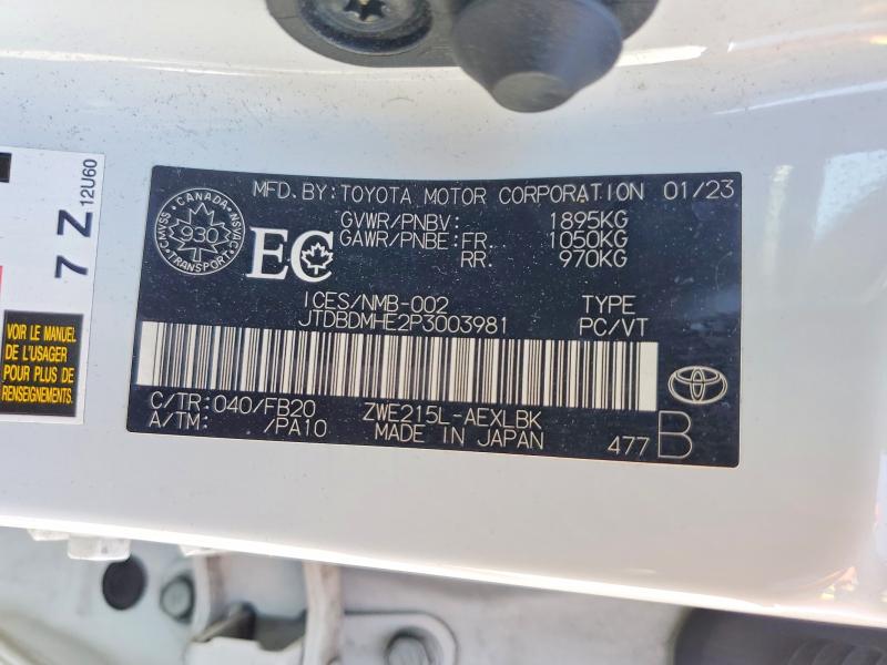 Продажа на аукционе авто 2023 Toyota Corolla Hybrid, vin: JTDBDMHE2P3003981, номер лота: 50531316