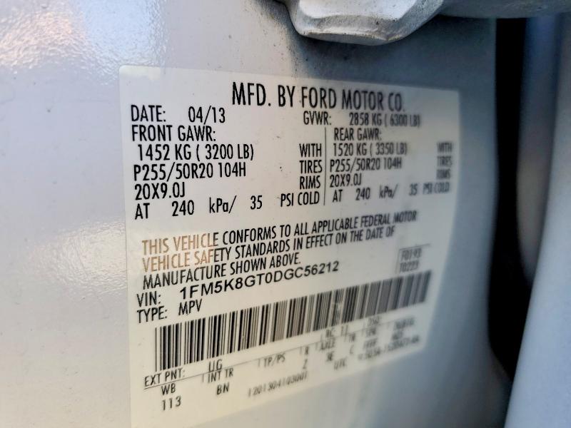 50881106 :رقم المزاد ، 1FM5K8GT0DGC56212 vin ، 2013 Ford Explorer مزاد بيع