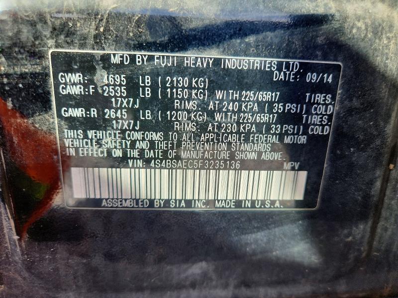 50638296 :رقم المزاد ، 4S4BSAEC5F3235136 vin ، 2015 Subaru Outback مزاد بيع
