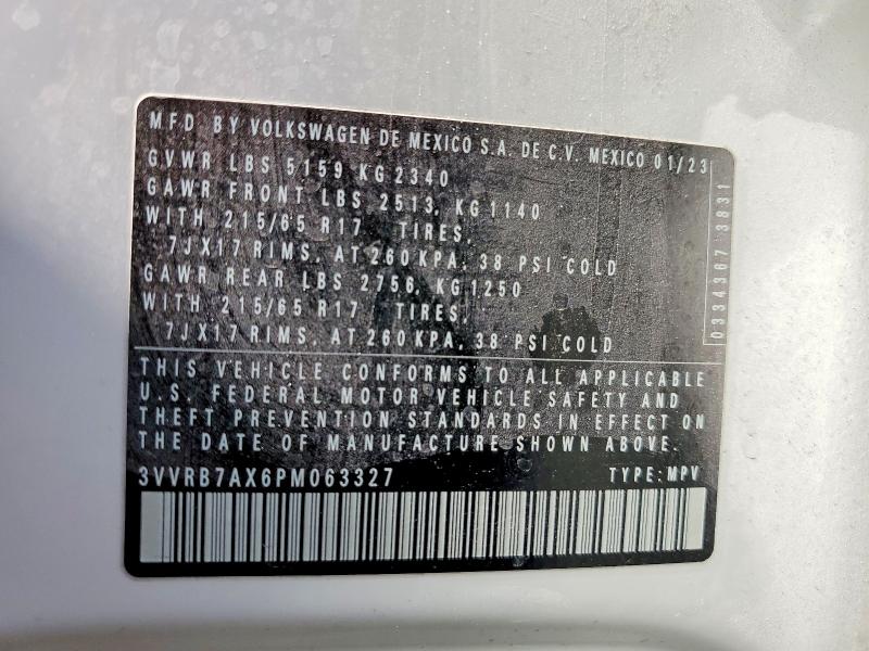 Aukcja sprzedaży 2023 Volkswagen Tiguan, vin: 3VVRB7AX6PM063327, numer aukcji: 52038966
