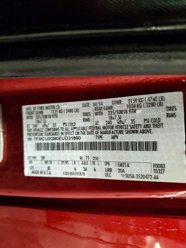 Продажа на аукционе авто 2014 Ford Escape, vin: 1FMCU0G90EUD31890, номер лота: 50668466