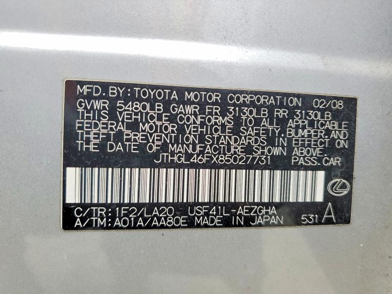 50332986 :رقم المزاد ، JTHGL46FX85027731 vin ، 2008 Lexus Ls 460 مزاد بيع