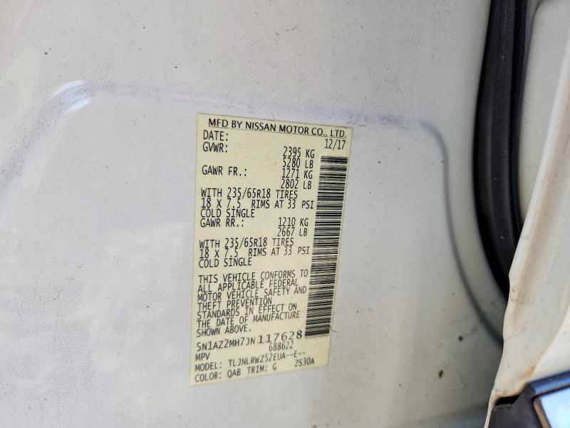 Продаж на аукціоні авто 2018 Nissan Murano, vin: 5N1AZ2MH7JN117628, номер лоту: 50837326