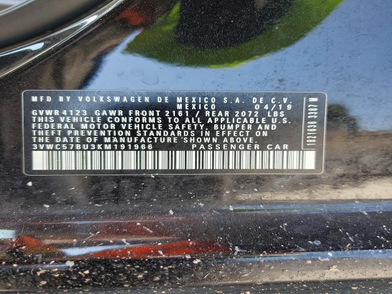 2019 Volkswagen Jetta მანქანა იყიდება აუქციონზე, vin: 3VWC57BU3KM191966, აუქციონის ნომერი: 51557816