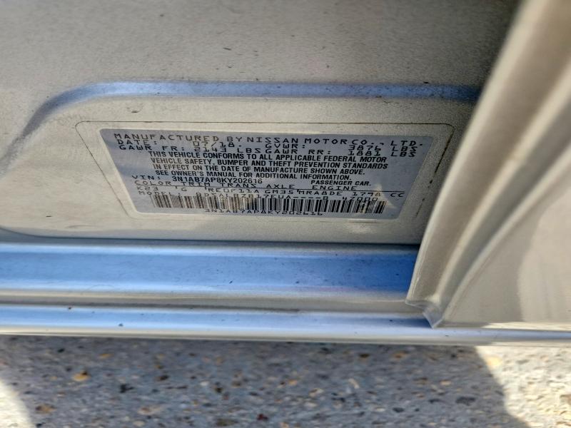 2019 Nissan Sentra მანქანა იყიდება აუქციონზე, vin: 3N1AB7AP8KY202616, აუქციონის ნომერი: 48449956
