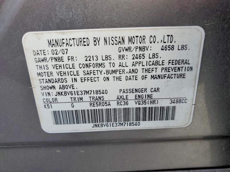 48561566 :رقم المزاد ، JNKBV61E37M718540 vin ، 2007 Infiniti G35 مزاد بيع