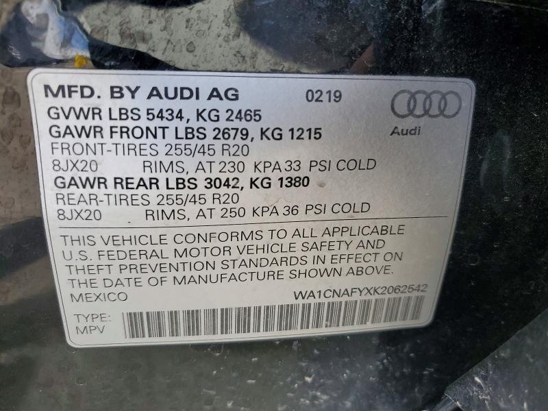 49107016 :رقم المزاد ، WA1CNAFYXK2062542 vin ، 2019 Audi Q5 مزاد بيع