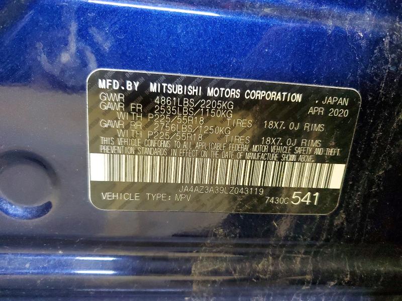 Aukcja sprzedaży 2020 Mitsubishi Outlander, vin: JA4AZ3A39LZ043119, numer aukcji: 48843016