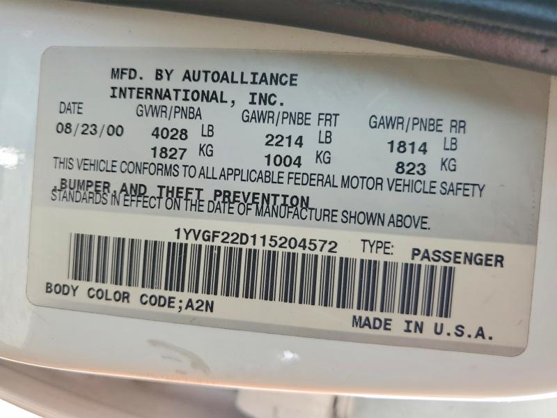 48701276 :رقم المزاد ، 1YVGF22D115204572 vin ، 2001 Mazda 626 مزاد بيع