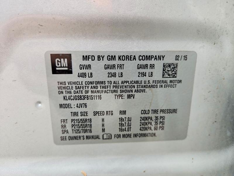 Aukcja sprzedaży 2015 Buick Encore, vin: KL4CJGSB3FB151116, numer aukcji: 49405966