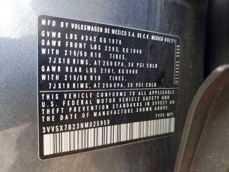 Продажа на аукционе авто 2022 Volkswagen Taos, vin: 3VVSX7B23NM025959, номер лота: 48419116