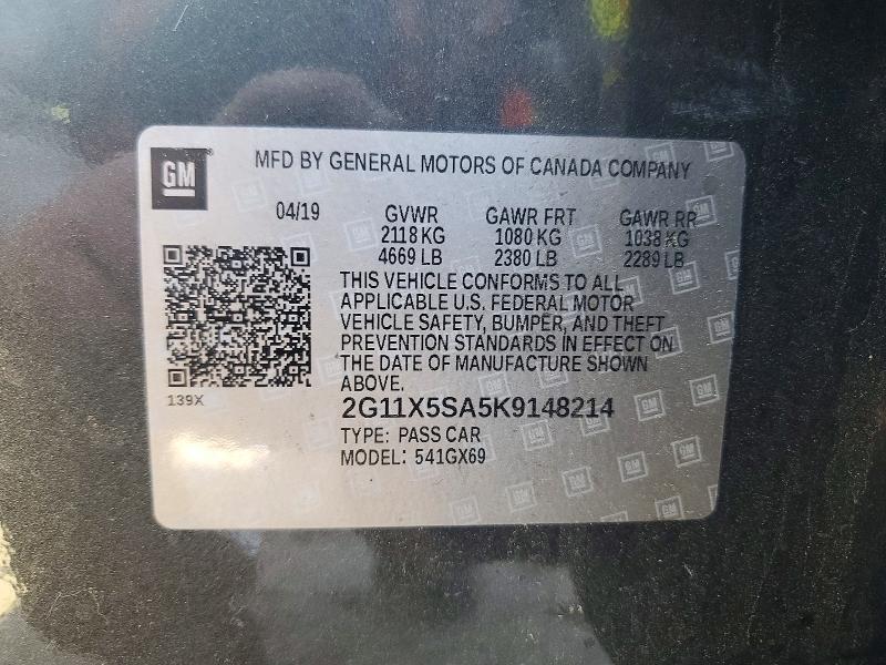 Продаж на аукціоні авто 2019 Chevrolet Impala, vin: 2G11X5SA5K9148214, номер лоту: 51482926
