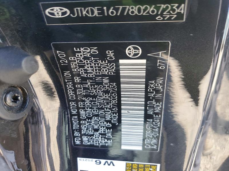51204776 :رقم المزاد ، JTKDE167780267234 vin ، 2008 Scion Tc مزاد بيع