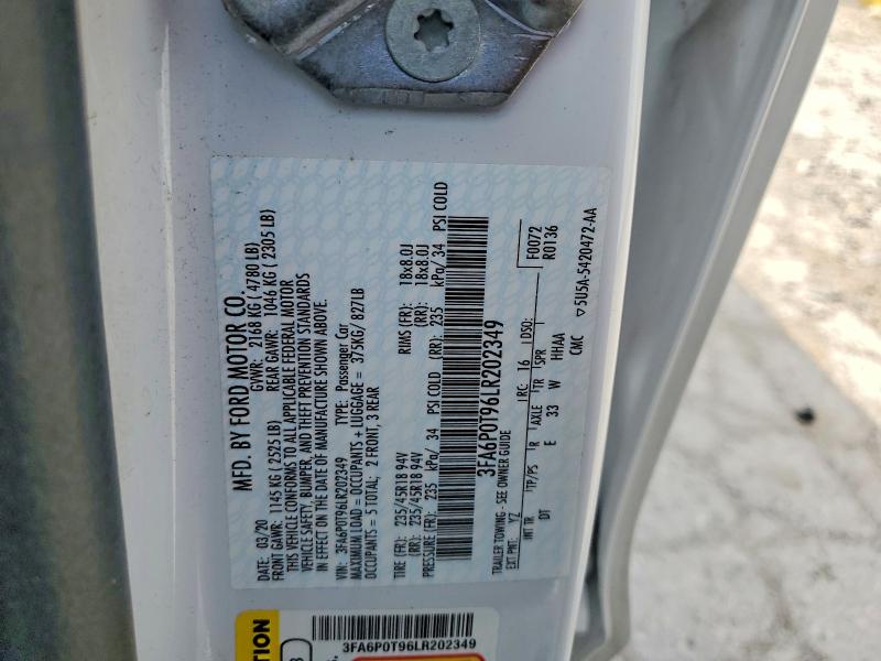 50964296 :رقم المزاد ، 3FA6P0T96LR202349 vin ، 2020 Ford Fusion مزاد بيع