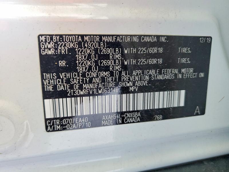 Продажа на аукционе авто 2020 Toyota Rav4, vin: 2T3DWRFV1LW063146, номер лота: 50901346